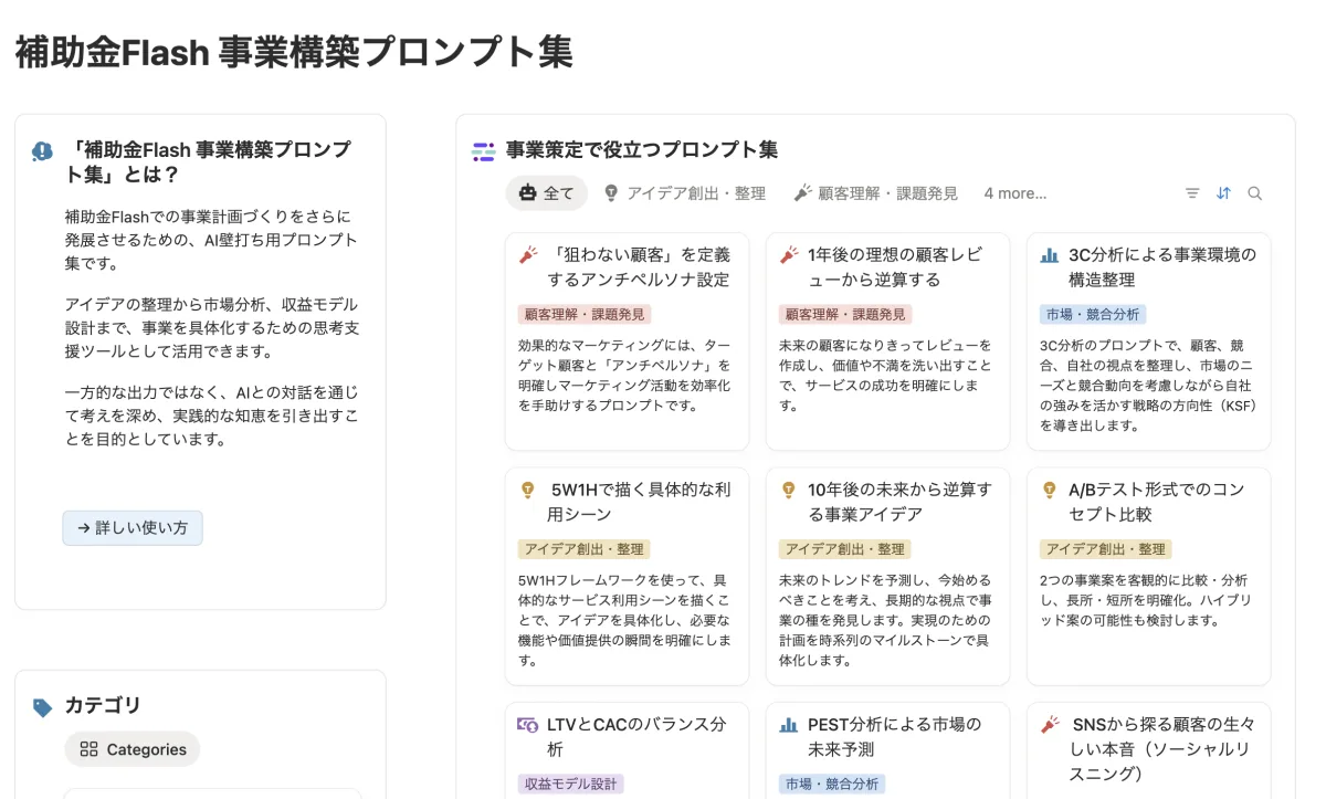 事業構築プロンプト集の画面例