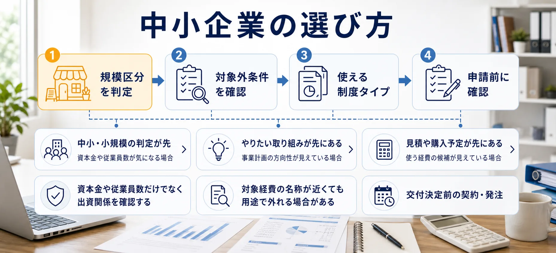 中小企業の補助金を目的別に選ぶ判断フロー