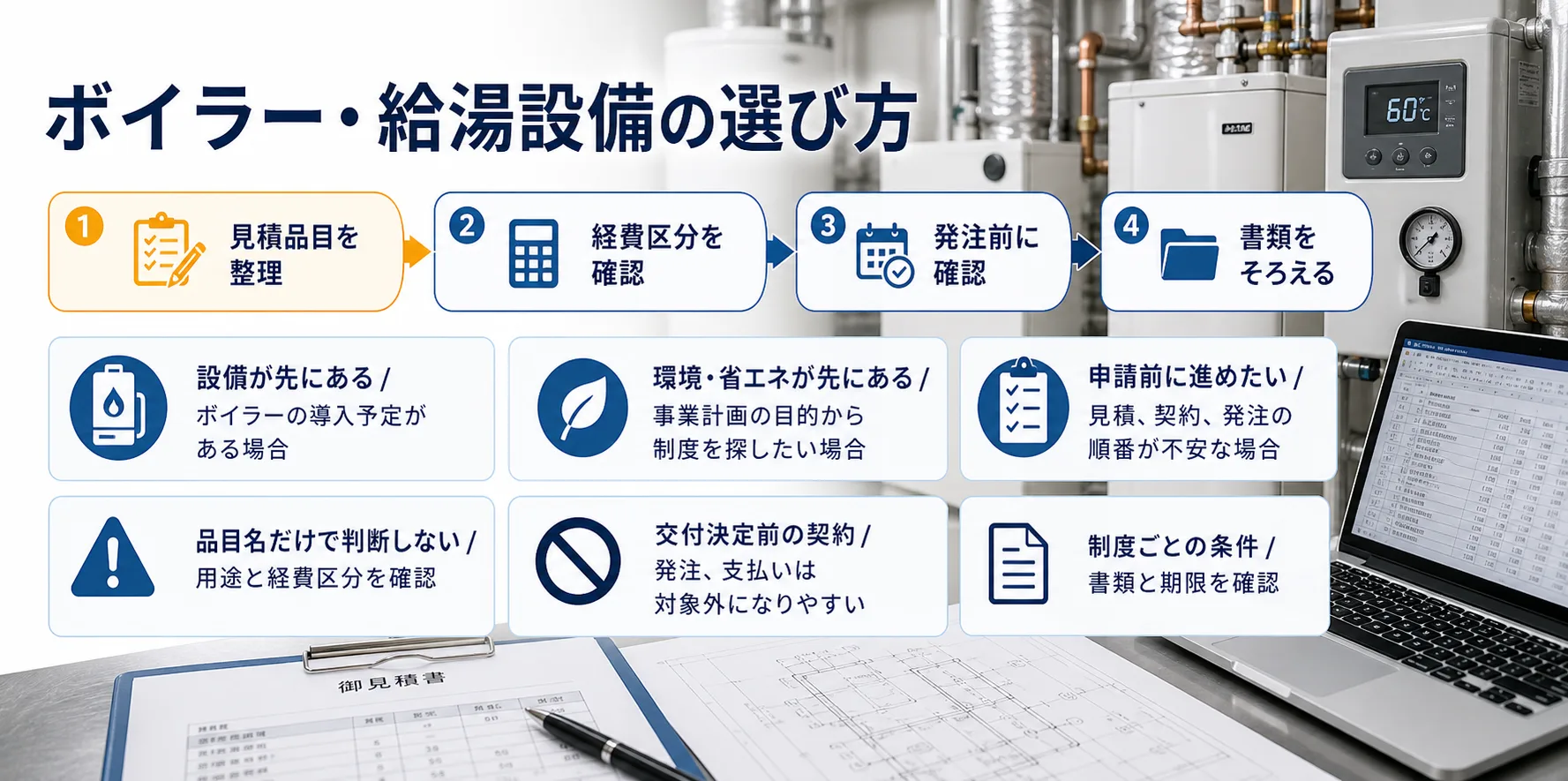 ボイラー・給湯設備の補助金を目的別に選ぶ判断フロー