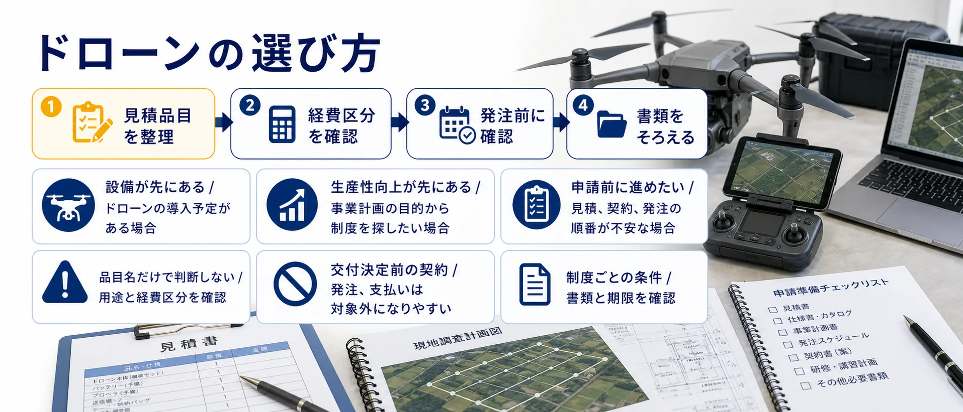 ドローンの補助金を目的別に選ぶ判断フロー