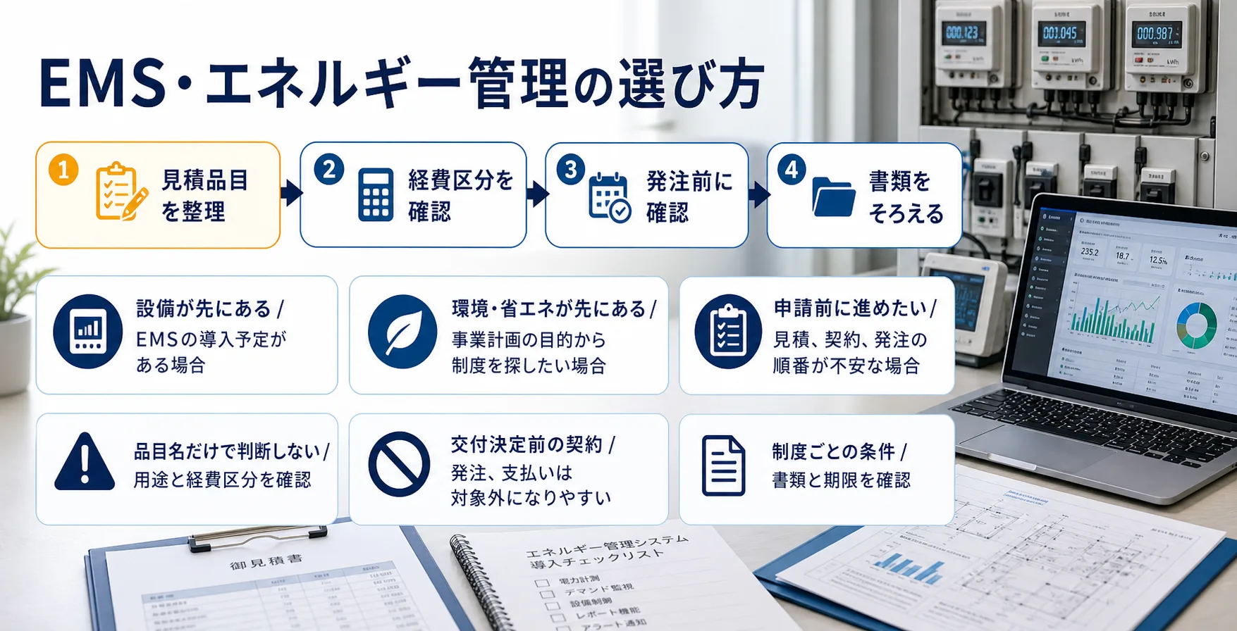 EMS・エネルギー管理の補助金を目的別に選ぶ判断フロー