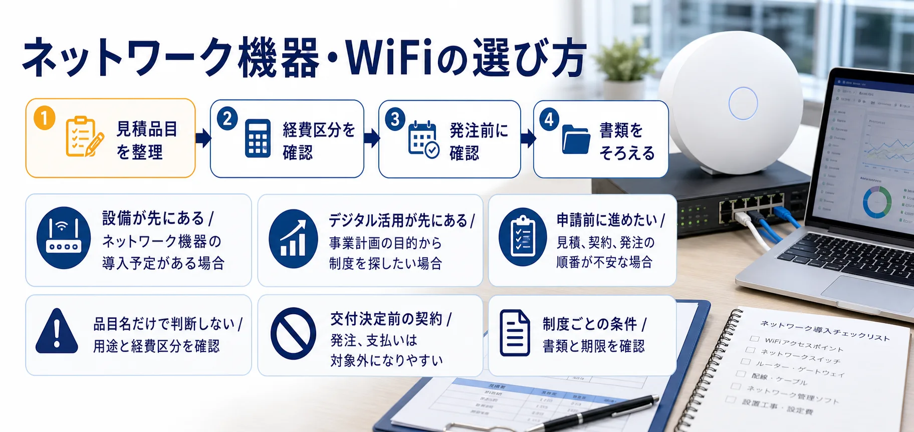 ネットワーク機器・WiFiの補助金を目的別に選ぶ判断フロー