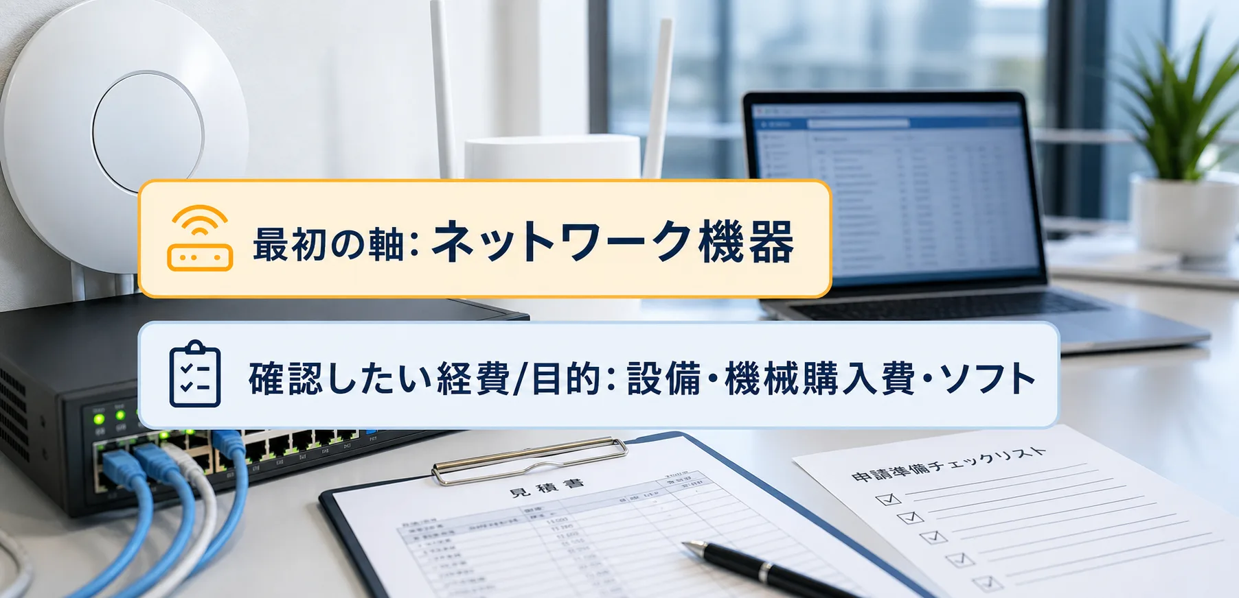 ネットワーク機器・WiFiの補助金の対象者・対象経費・注意点の早わかり図