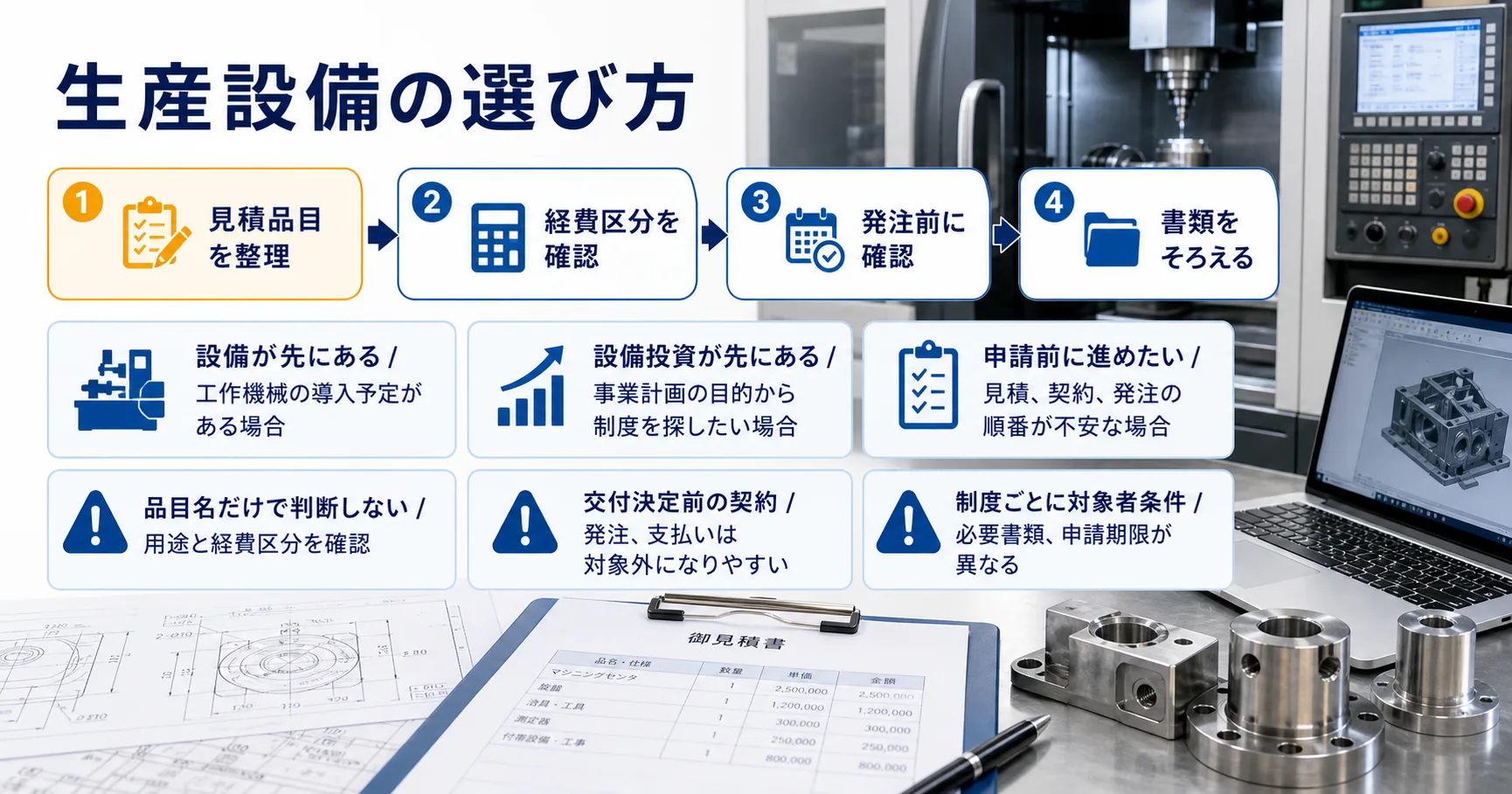 生産設備（工作機械等）の補助金を目的別に選ぶ判断フロー