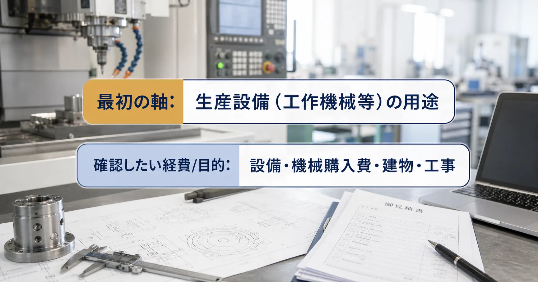 生産設備（工作機械等）の補助金の対象者・対象経費・注意点の早わかり図