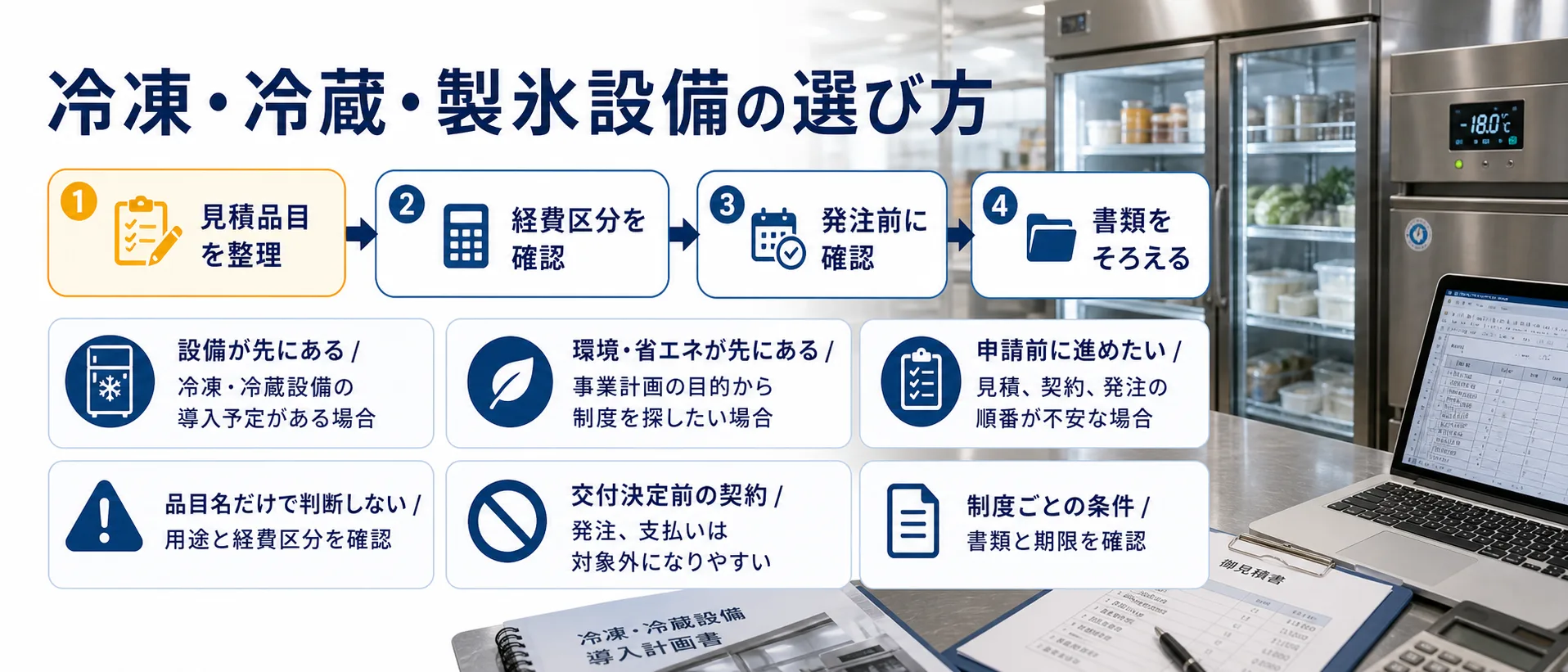 冷凍・冷蔵・製氷設備の補助金を目的別に選ぶ判断フロー