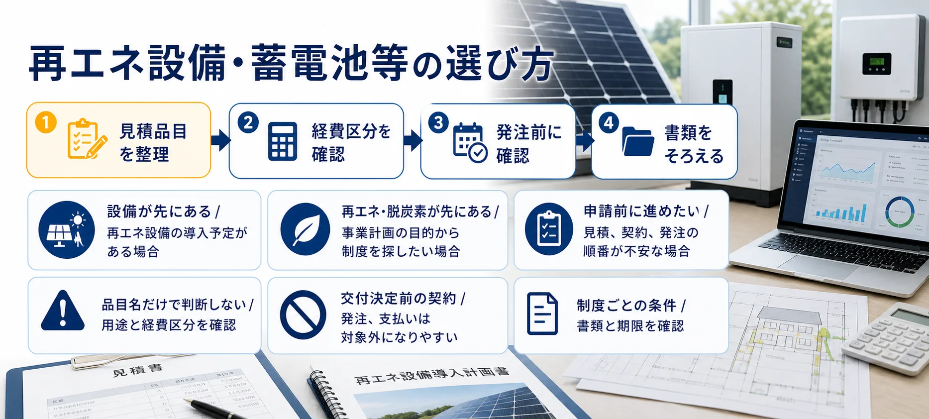 再エネ設備・蓄電池等の補助金を目的別に選ぶ判断フロー