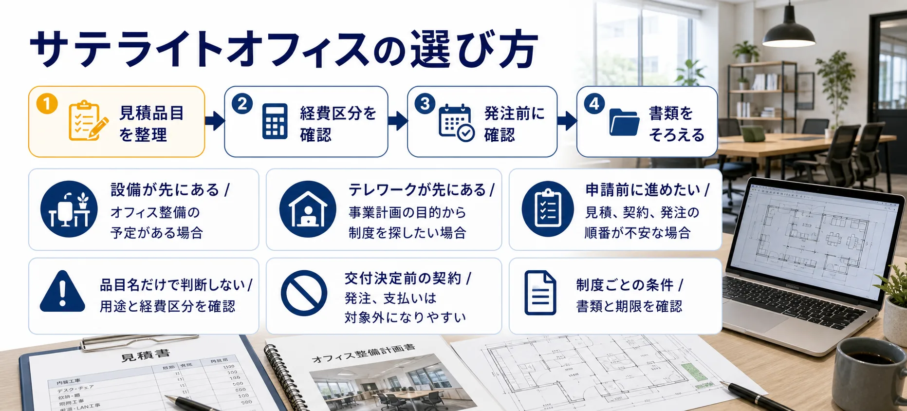 サテライトオフィスの補助金を目的別に選ぶ判断フロー
