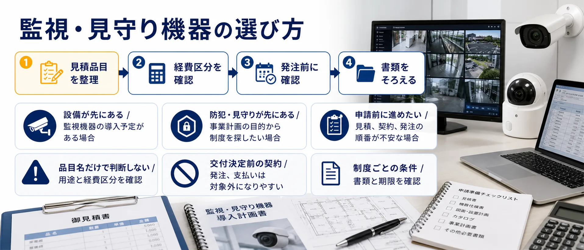 監視・見守り機器の補助金を目的別に選ぶ判断フロー
