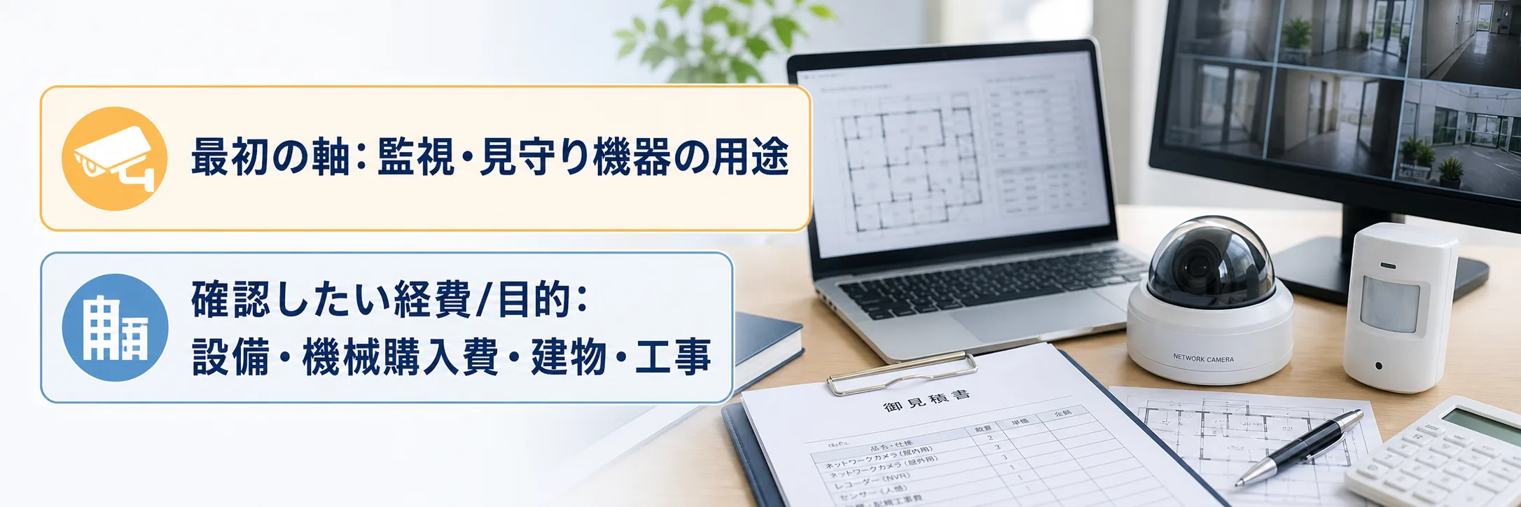 監視・見守り機器の補助金の対象者・対象経費・注意点の早わかり図