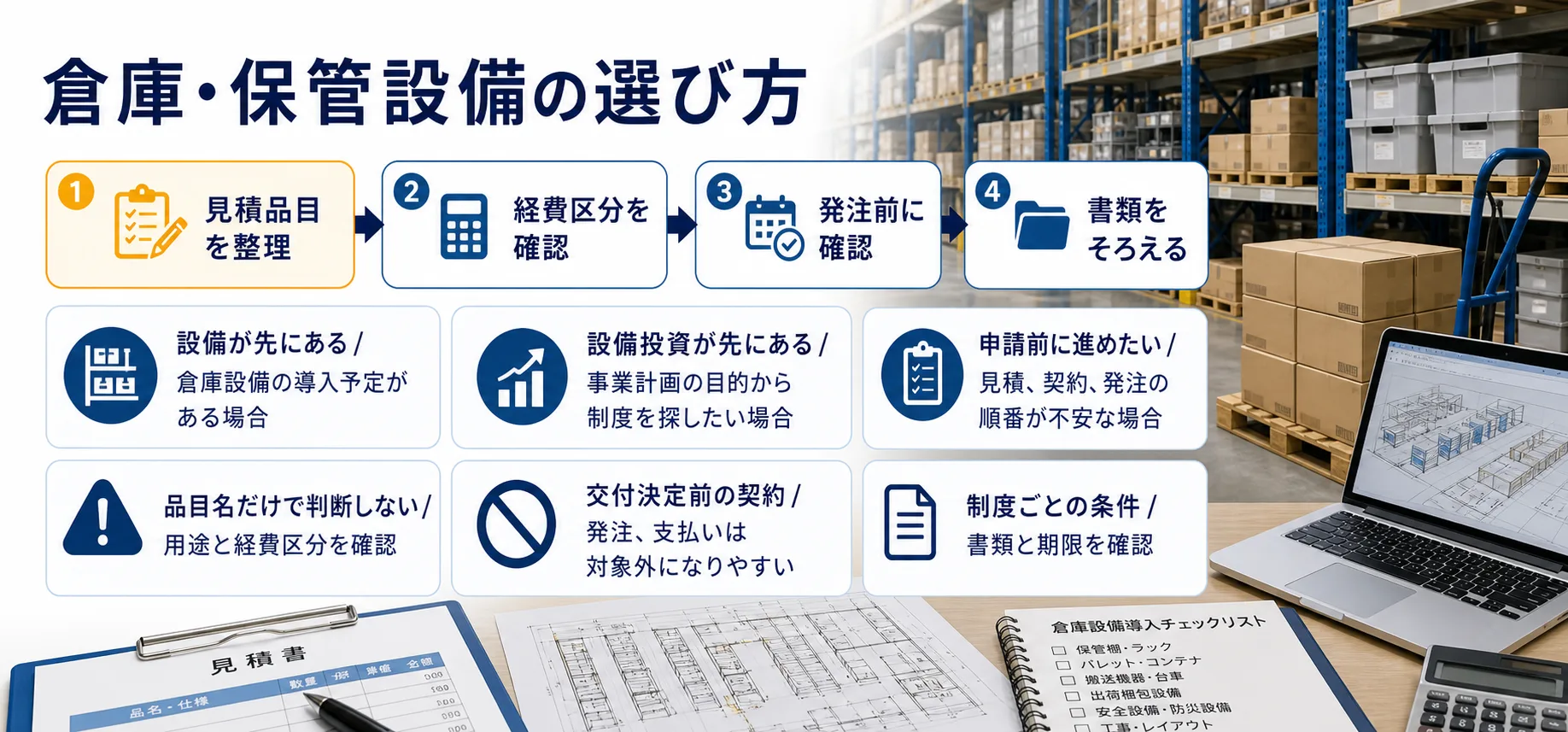 倉庫・保管設備の補助金を目的別に選ぶ判断フロー