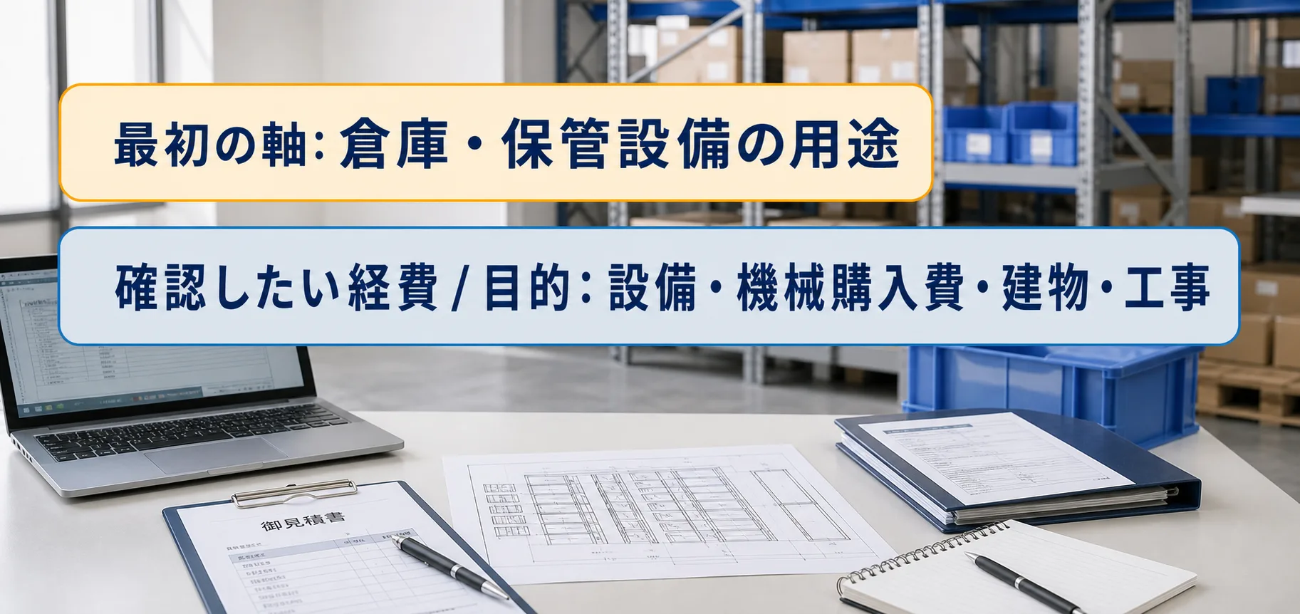 倉庫・保管設備の補助金の対象者・対象経費・注意点の早わかり図
