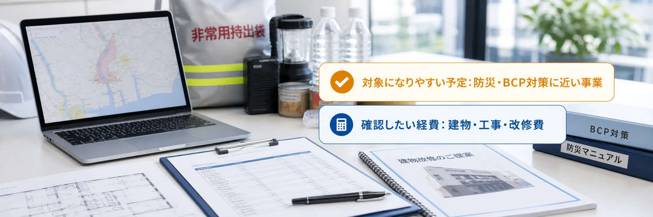 防災・BCP対策の補助金の対象者・対象経費・注意点の早わかり図