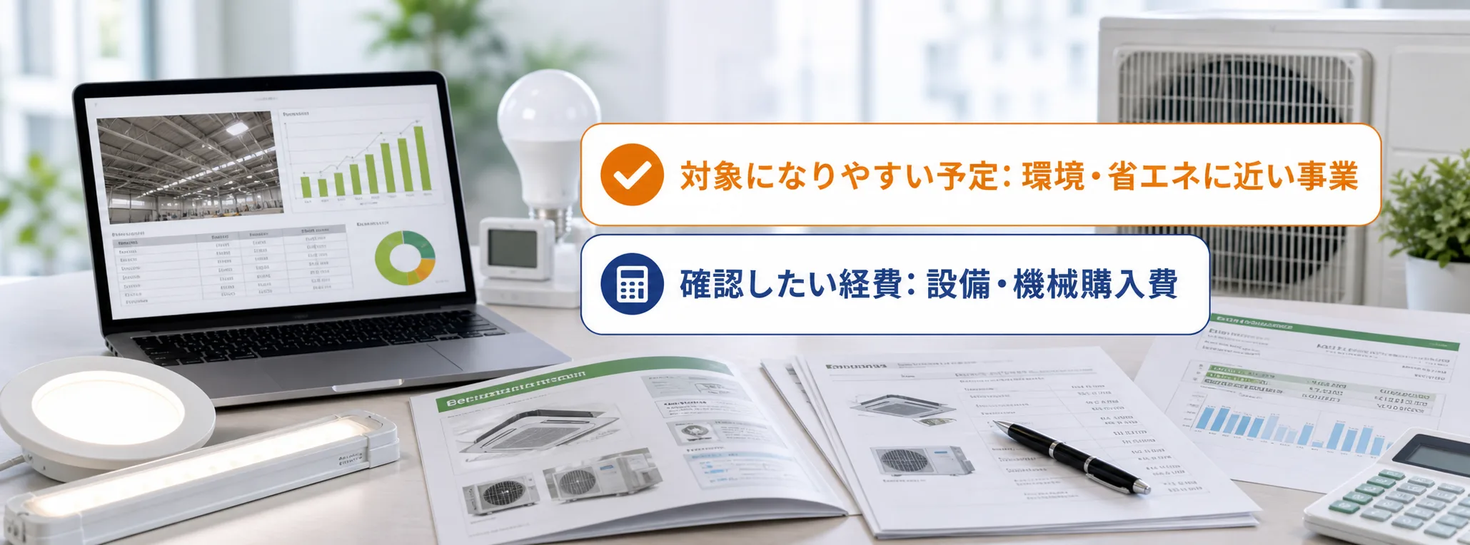 環境・省エネの補助金の対象者・対象経費・注意点の早わかり図