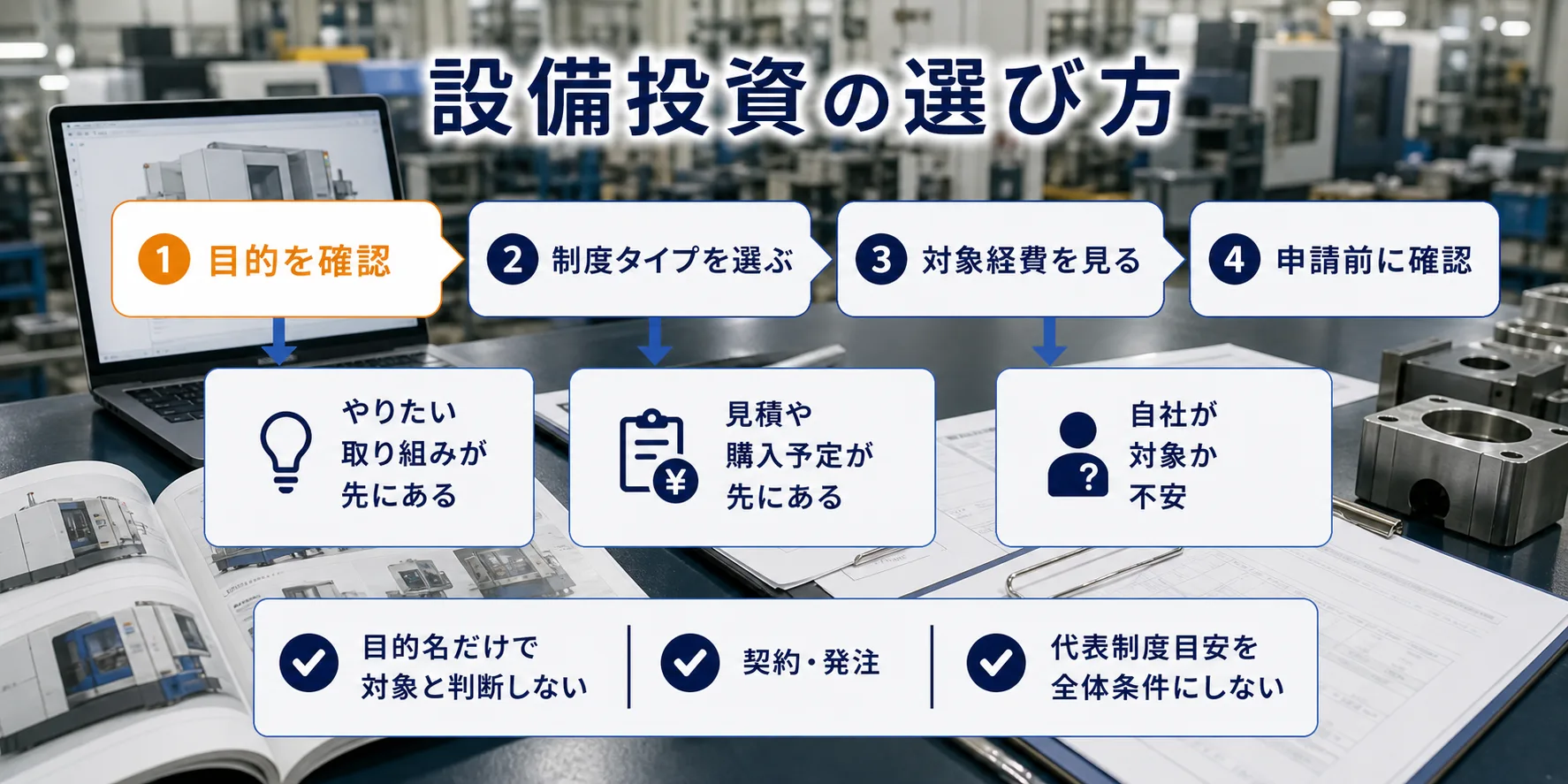 設備投資の補助金を目的別に選ぶ判断フロー