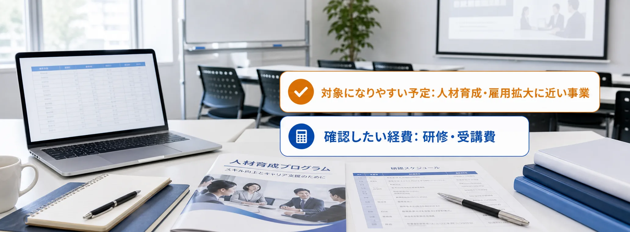 人材育成・雇用拡大の補助金の対象者・対象経費・注意点の早わかり図