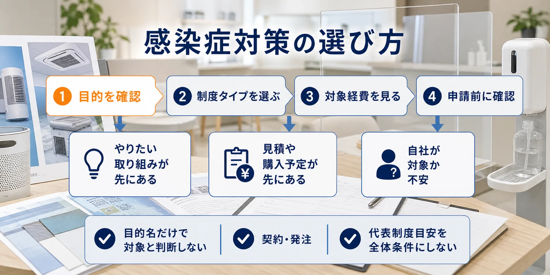 感染症対策の補助金を目的別に選ぶ判断フロー