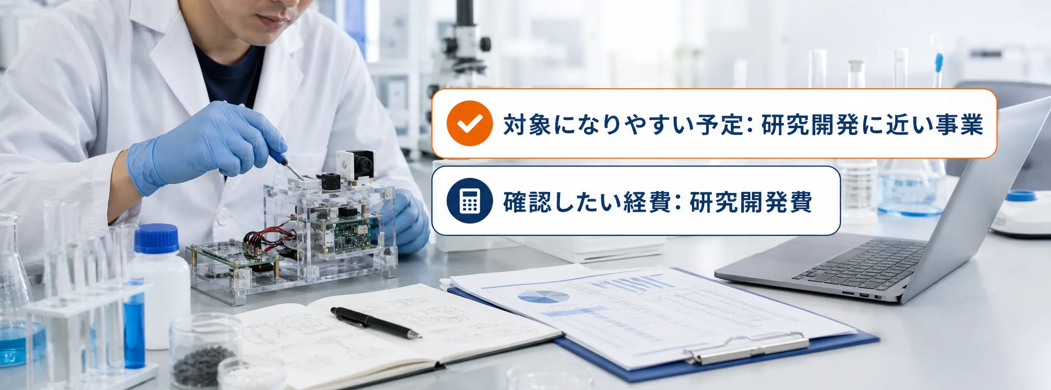 研究開発の補助金の対象者・対象経費・注意点の早わかり図