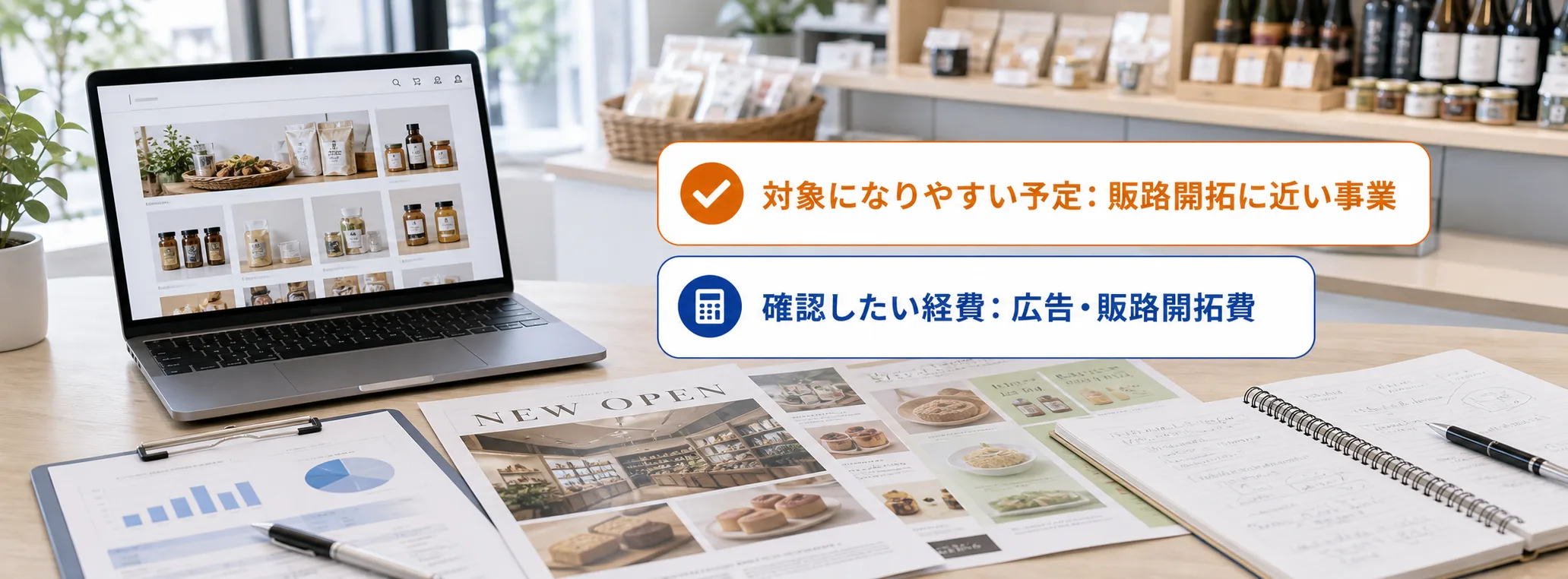 販路開拓の補助金の対象者・対象経費・注意点の早わかり図