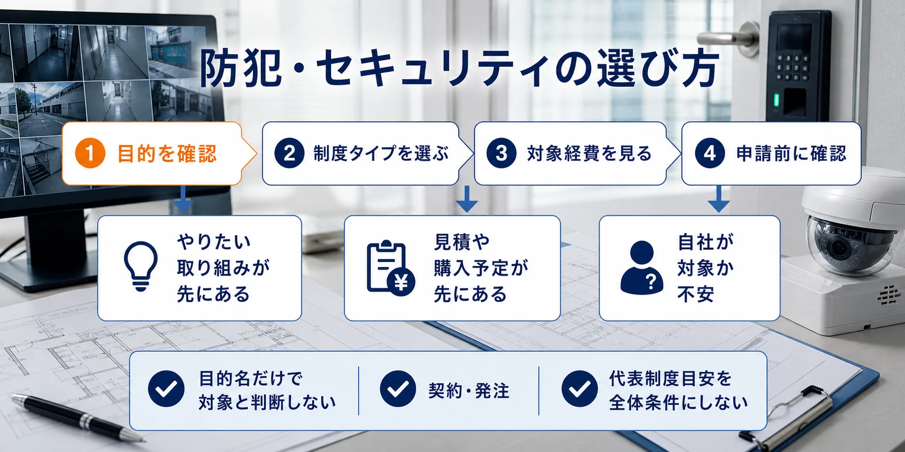 防犯・セキュリティの補助金を目的別に選ぶ判断フロー