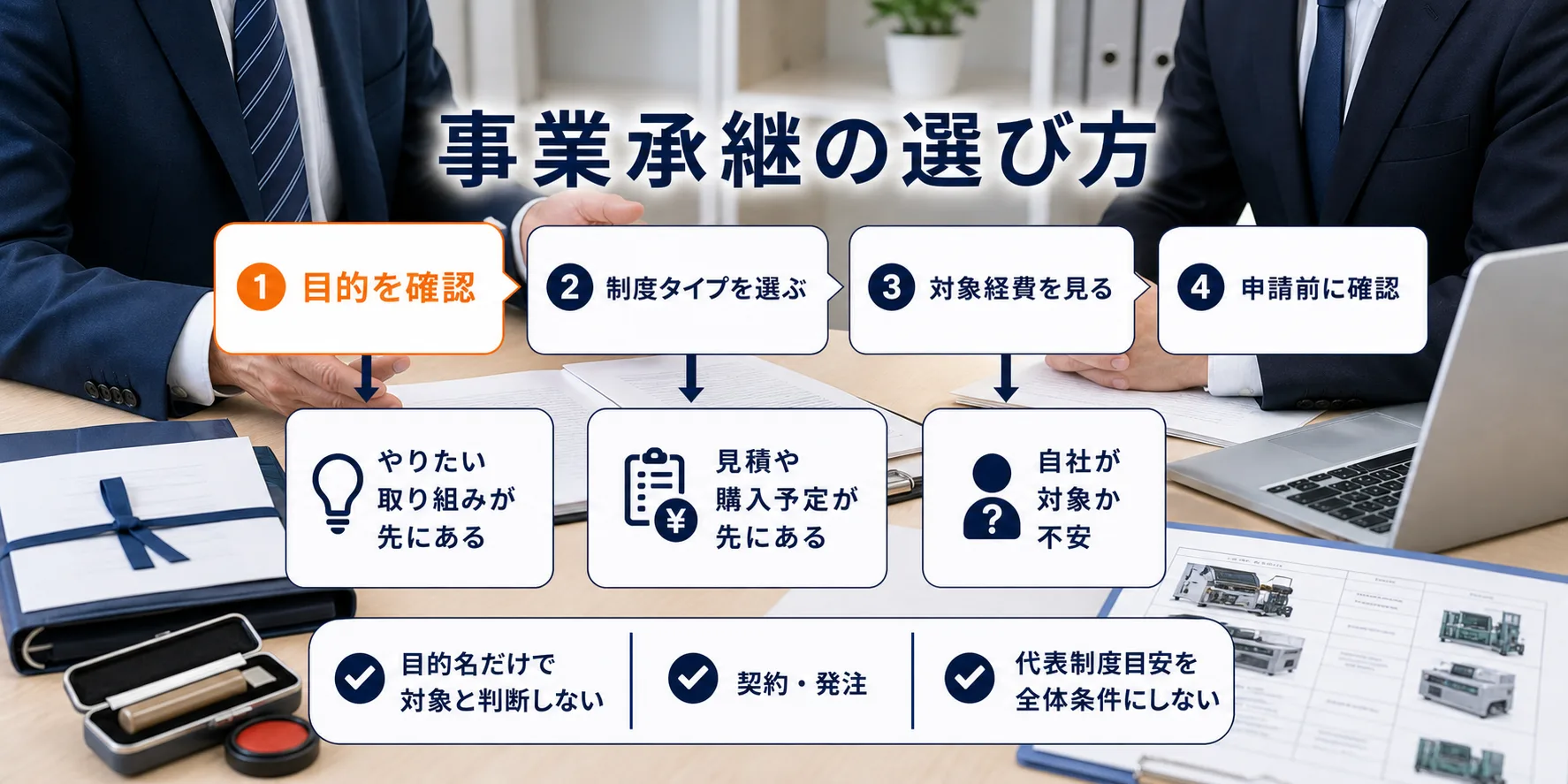 事業承継の補助金を目的別に選ぶ判断フロー