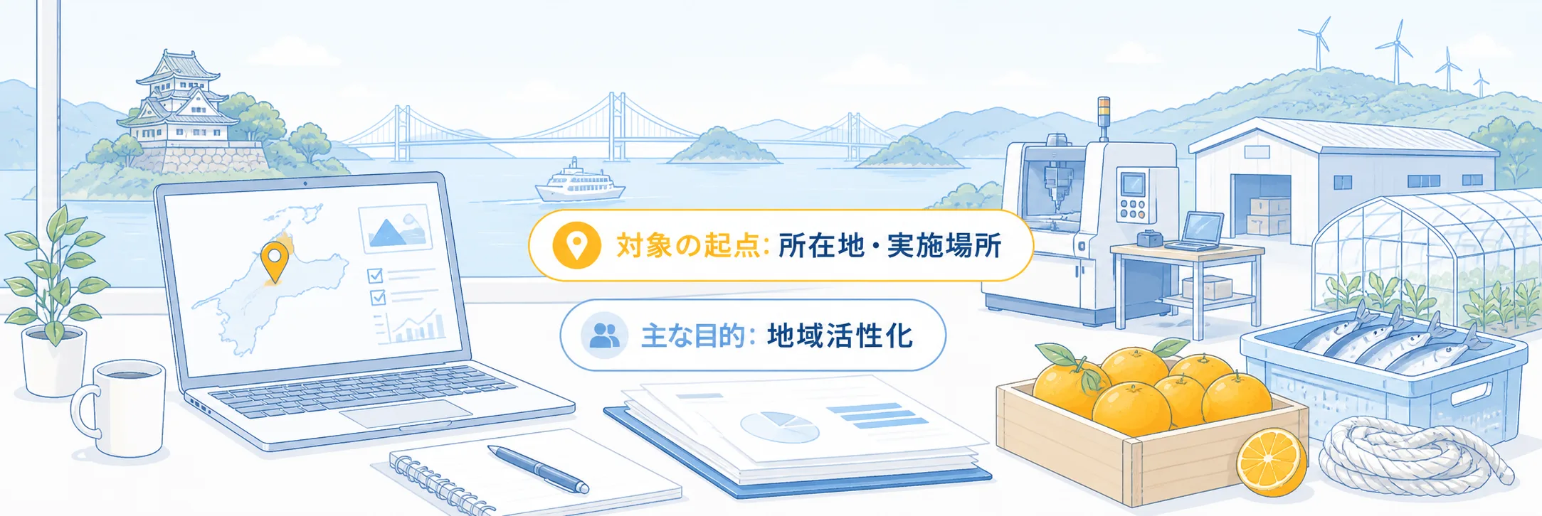 愛媛県の補助金の対象者・対象経費・注意点の早わかり図