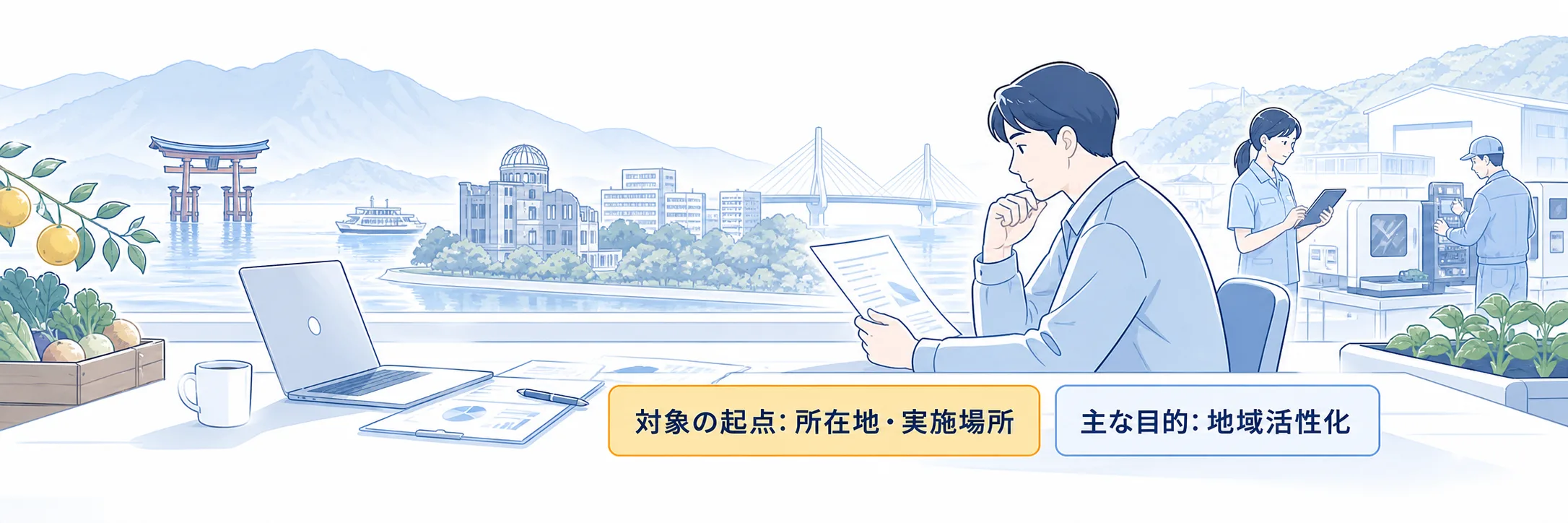広島県の補助金の対象者・対象経費・注意点の早わかり図