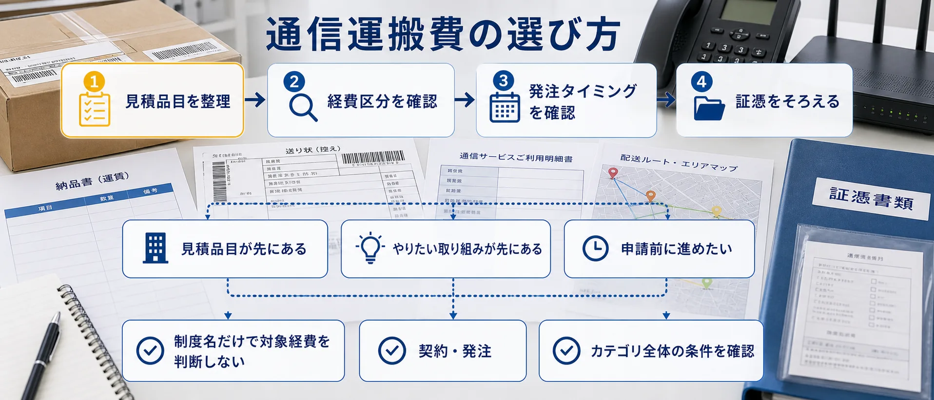 通信運搬費の補助金を目的別に選ぶ判断フロー