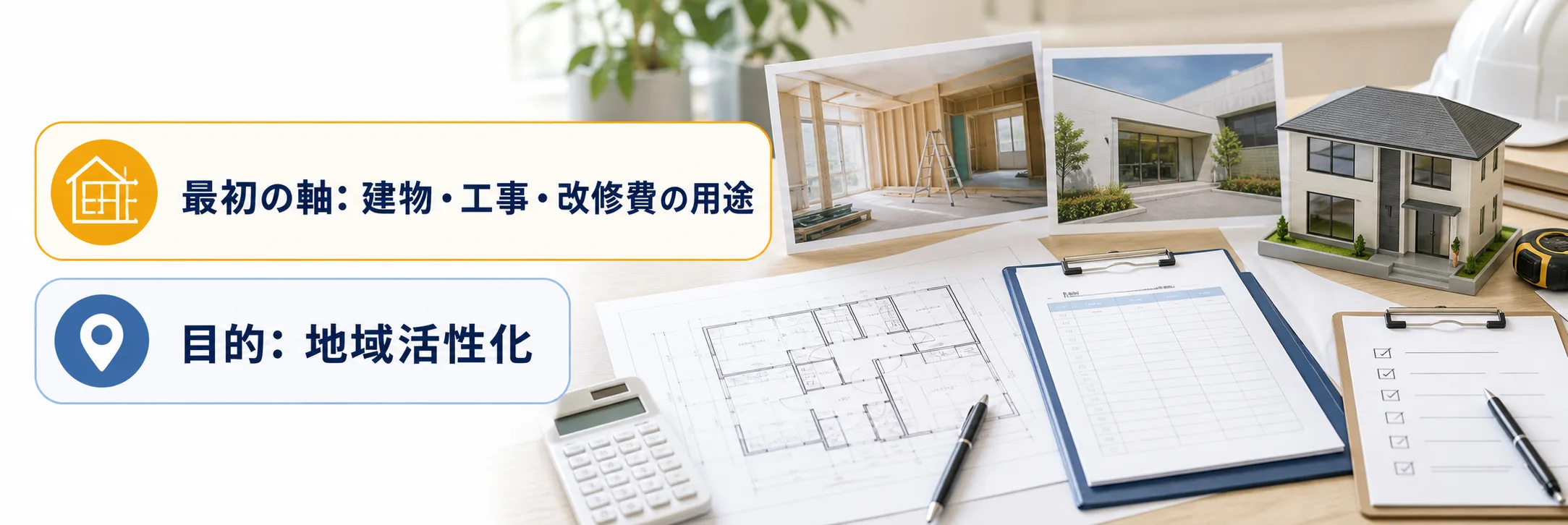 建物・工事・改修費の補助金の対象者・対象経費・注意点の早わかり図