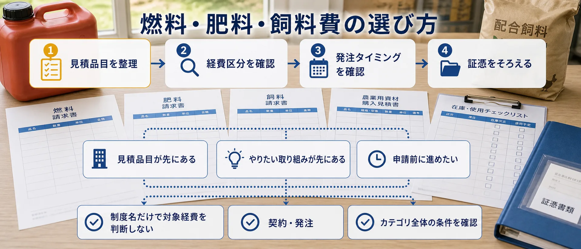 燃料・肥料・飼料費の補助金を目的別に選ぶ判断フロー