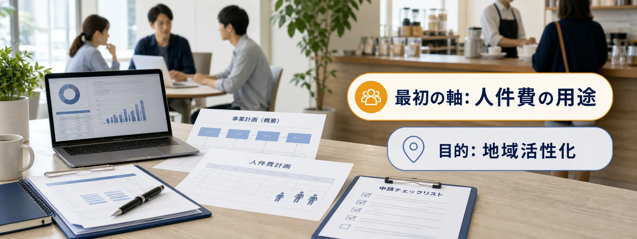 人件費の補助金の対象者・対象経費・注意点の早わかり図