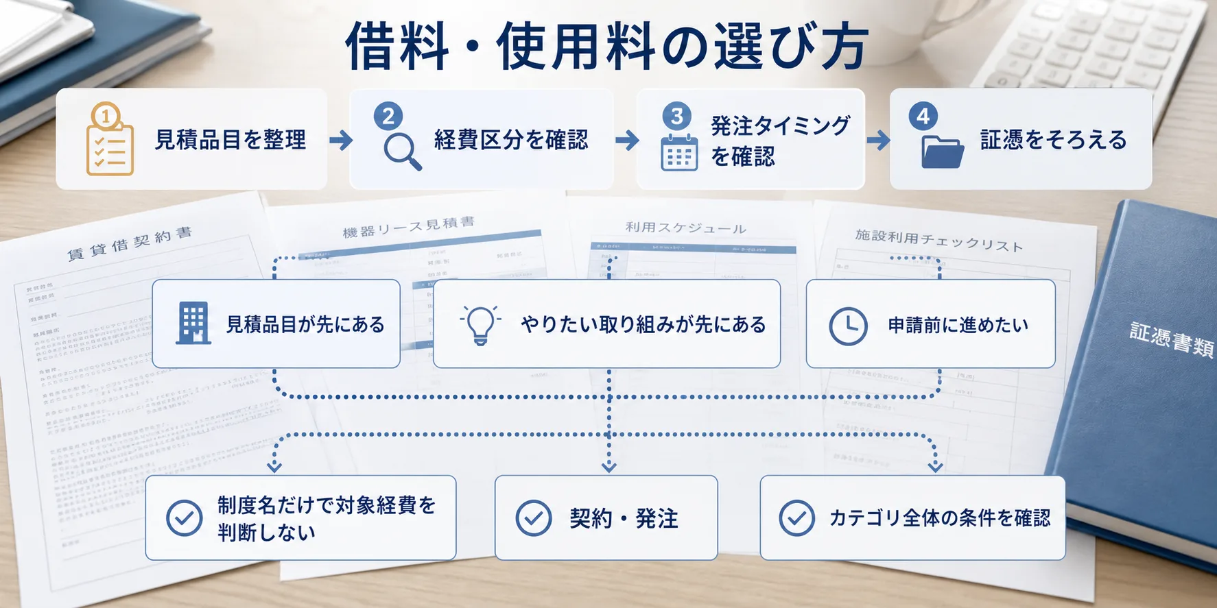 借料・使用料の補助金を目的別に選ぶ判断フロー
