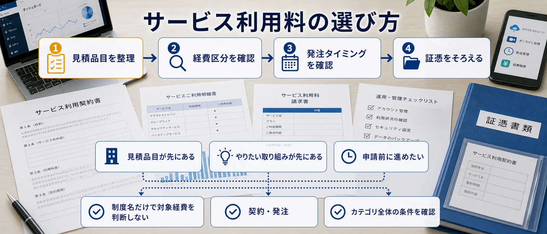 サービス利用料の補助金を目的別に選ぶ判断フロー