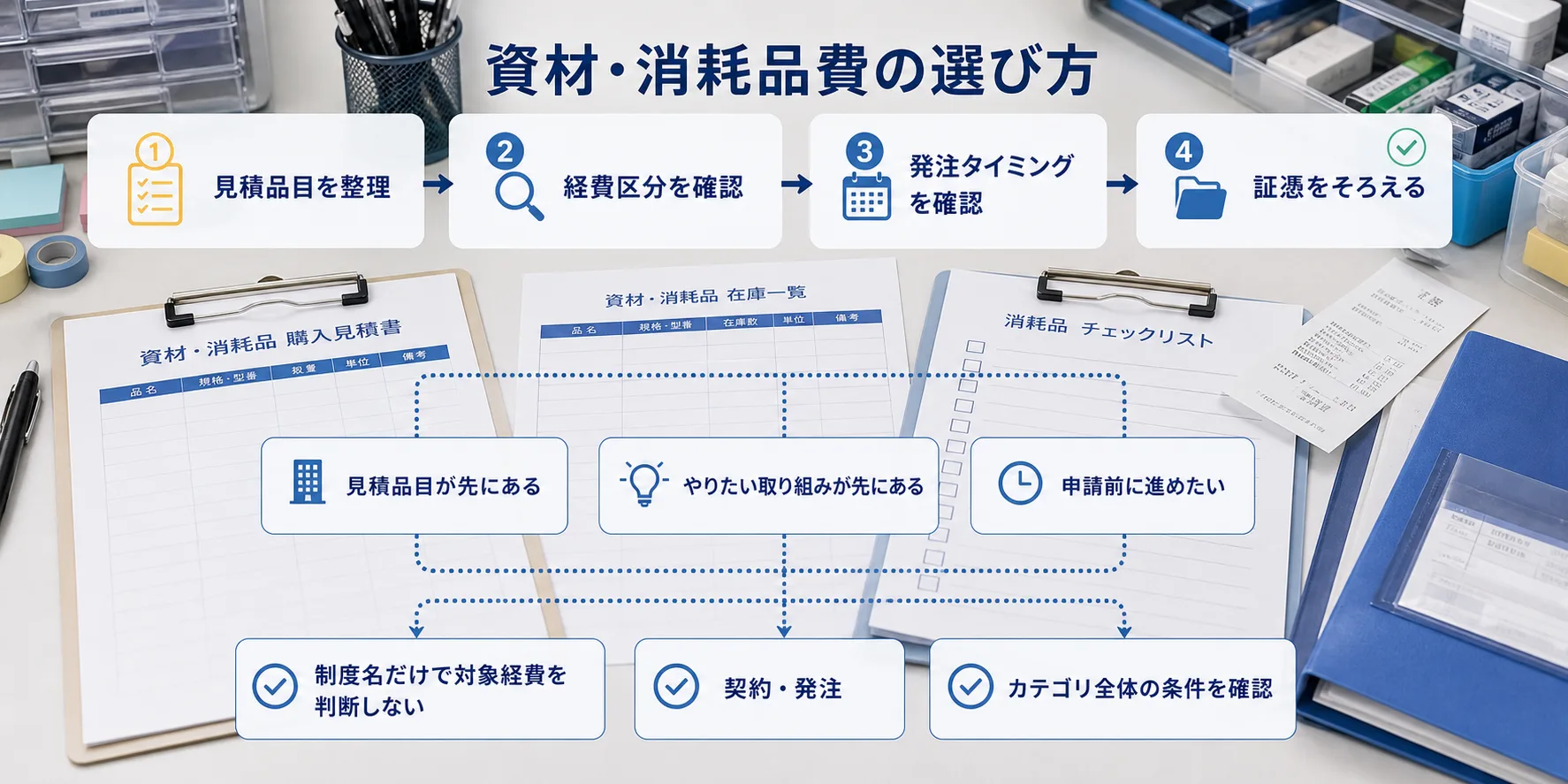 資材・消耗品費の補助金を目的別に選ぶ判断フロー