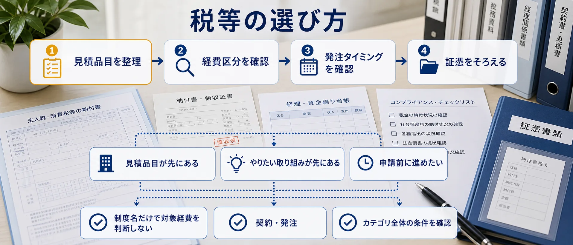 税等の補助金を目的別に選ぶ判断フロー