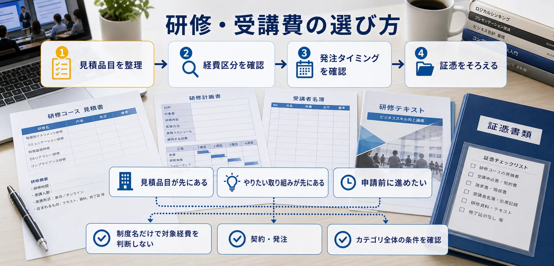 研修・受講費の補助金を目的別に選ぶ判断フロー