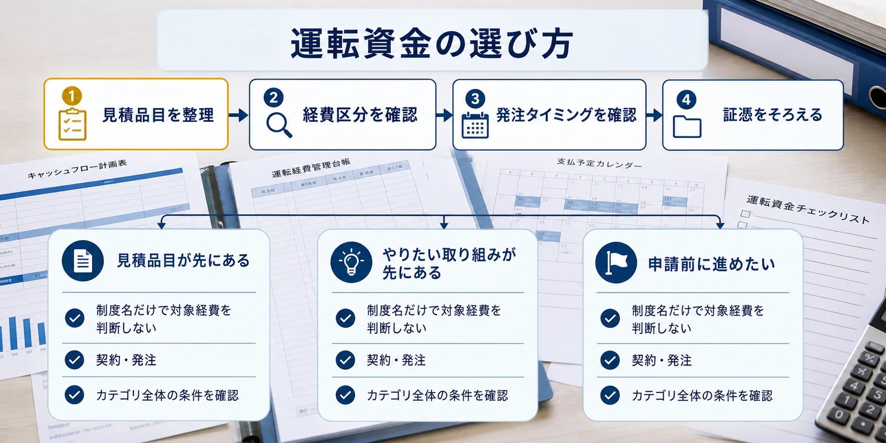 運転資金の補助金を目的別に選ぶ判断フロー